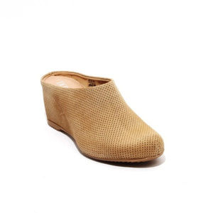 ITALIAN Beige Perforated Suede  Wedge Mules